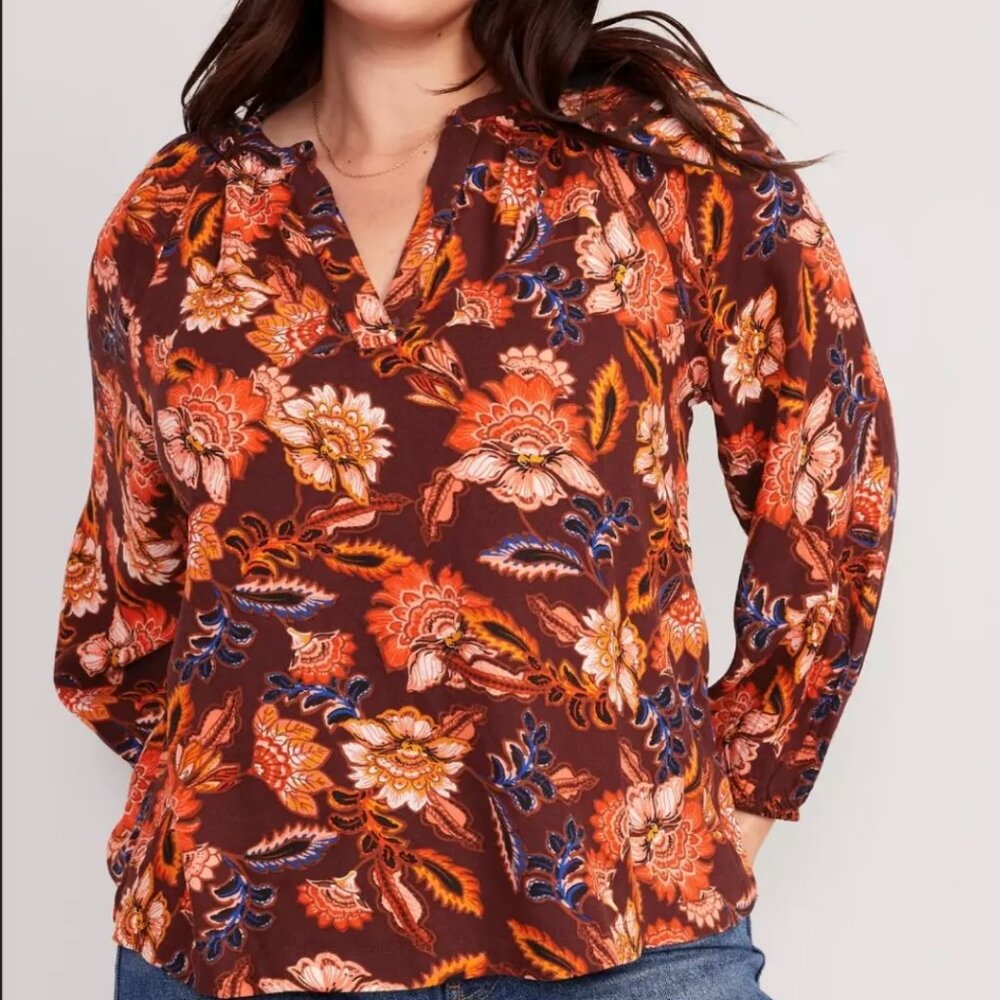 Old Navy Womens Floral Blouse Top Sz XXL Peasant Sleeve Prairie Cottage‎ Country